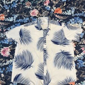 Men's Blue Palm Leaf Shirt Size 3XL